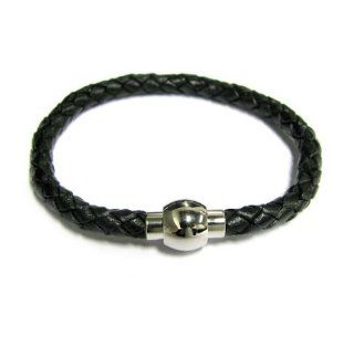 Stainless Steel Black Braided Bolo Leather Cord 5mm Magnetic Wrist Round Bracelet 7.5'': Bangle Bracelets: Jewelry