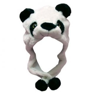 Luxury Divas Panda Face Plush Animal Hat With Ear Flaps & Poms: Clothing