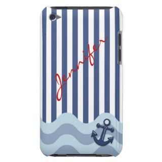 Anchor on Waves & Striped background w Custom Name Case Mate iPod Touch Case