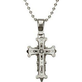 Stainless Steel Five Diamond Cross Necklace, 30" by Black and Blue Co NY: Pendant Necklaces: Jewelry