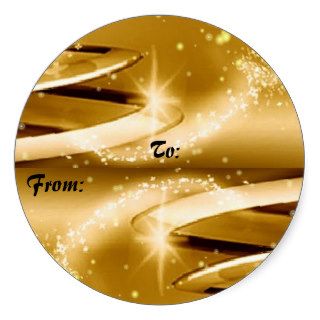 Golden Christmas Gift Tag Round Stickers