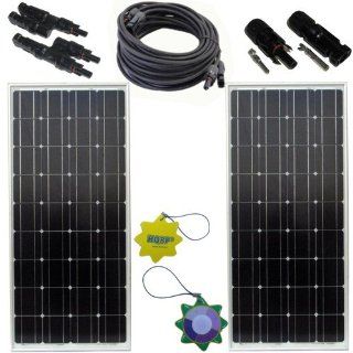 HQRP Solar Panel Kit (170W (85W+85W) Solar Panel 170 Watt Power, Pair 25ft (7.62m) 1x4mm² Solar Cables w/ MC4 Connectors, Pair MC4 Solar Panel Connector (M&F), Pair MC4 T branch Solar Panel Connector(1F2M&2F1M)) + HQRP UV Meter  Patio, Lawn &