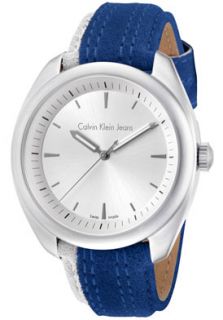 Calvin Klein K5811120  Watches,Mens Silver Dial Blue Suede Leather, Casual Calvin Klein Quartz Watches