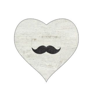 Funny Black Retro Mustache Vintage White Wood Heart Sticker