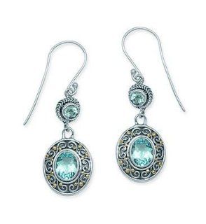 Sterling Silver and 18kt Gold Bali Blue Topaz Earrings: Dangle Earrings: Jewelry