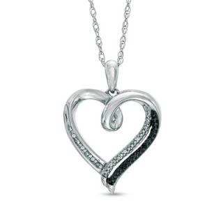Enhanced Black and White Diamond Accent Heart Pendant in Sterling