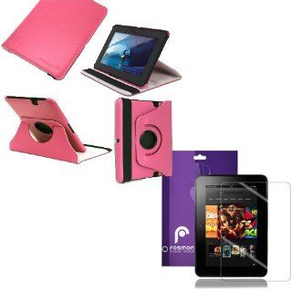 Fosmon 2 in 1 Bundle for  Kindle Fire HD 7" Inch Tablet Device   1x Fosmon GYRE Series 360 Degree Rotating Leather Case with Multi Angle Stand + Sleep / Wake Function (Pink), Fosmon *1 Pack* Crystal Clear Screen Protector Shield Electronics