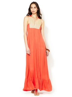 Jersey Embellished Bib Maxi Dress by T Bags Los Angeles