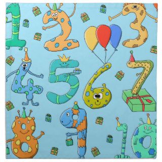 Birthday Party Numbers, on Pale Blue. Printed Napkin