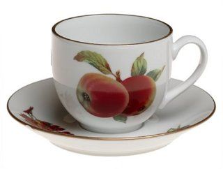 Royal Worcester Evesham Gold Porcelain 8 Ounce Tea Cup and Saucer: Kitchen & Dining