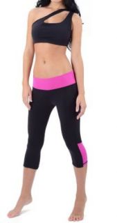 Cute Yoga Capris Leggings (S M, Black Hot Pink) Clothing