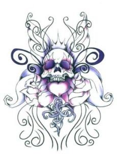 Wicked Midnight Butterfly Rose Skull Temporary Body Art Tattoos 2.5" x 3.5": Apparel Accessories: Clothing