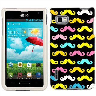 T Mobile LG Optimus F3 Multi Colored Mustaches on Black Phone Case Cover Cell Phones & Accessories