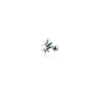 Surgical Steel Tragus Pot Leaf Shaped Barbell   16g (1.2mm), 1/4" (6mm) Length   Sold Individually: Jewelry