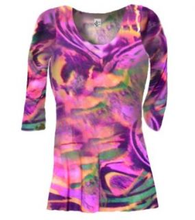 Sanctuarie Designs Women's Bright Wild 3/4" Sleeves Plus Size Supersize Slinky Tunic Top 0x Pink/orange/green at  Womens Clothing store