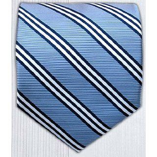 100% Silk Woven Light Blue Striped Tie at  Mens Clothing store Neckties