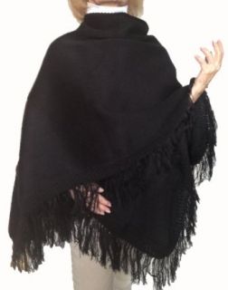 Warm Sexy Soft 100% Alpaca Wool Poncho Coat Cape Solid Rich Black Color at  Womens Clothing store