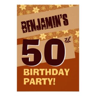 50th Birthday Party Modern Tan and Brown V05 Personalized Invite