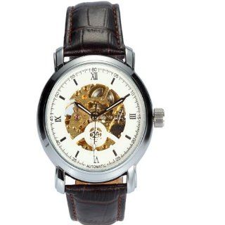 Orkina Automatic Watch Men Two sided Skeleton Leather Band Classic Carving Watches OKN75: Watches