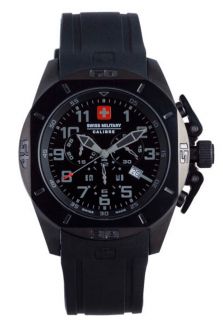 Swiss Military Calibre 06 6D1 13 007R  Watches,Mens Defender Chronograph Black Dial Black Rubber, Casual Swiss Military Calibre Quartz Watches