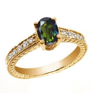 1.35 Ct Tourmaline Green Mystic Topaz White Topaz 925 Yellow Gold Plated Silver Ring: Jewelry