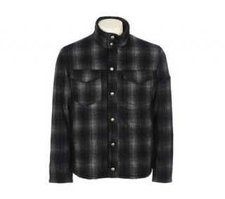 Chaps Mens Wool Plaid Jacket With Faux Shearling Inserts —