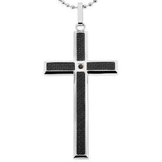 Cross Pendant with Black Carbon Fiber in Stainless Steel   24   Zales