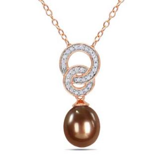 5mm Brown Cultured Freshwater Pearl and Diamond Accent Pendant