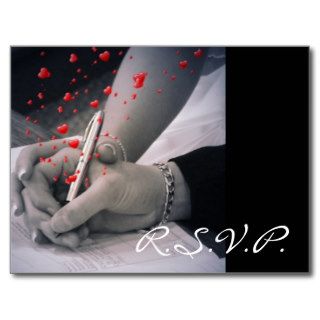 elegant hearts black white hands vintage RSVP Postcard