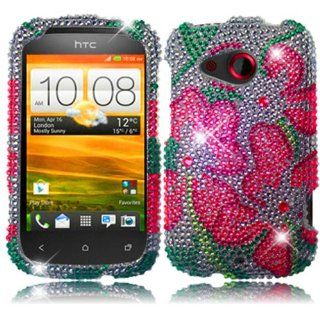 For Cricket HTC Desire C Full Diamond Bling Cover Case Green Lily Accessory: Cell Phones & Accessories