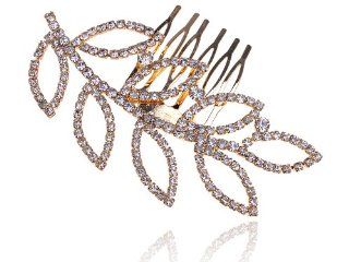 Bridal Jewelry Gold Tone Crystal Rhinestone Leaf Branch Head Piece Hair Comb: Jewelry