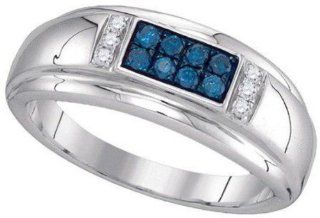 0.33 cttw 10k White Gold Blue Diamond Mens Wedding Band Anniversary Ring (Real Diamonds: 1/3 cttw, Ring Sizes 4 13): Jewelry