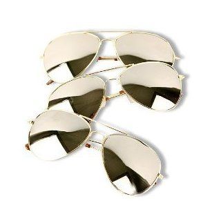 3 Pack of Aviator Sunglasses Gold Frame Mirror Lens with Pouches: Shoes
