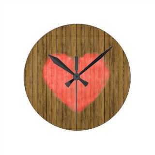 Heart Drawing in Wood Wall Round Clock