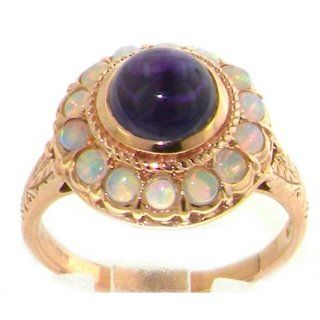 Luxury Womens 9K Rose Gold Cabouchon Amethyst & Fiery Opal Ring  Size 8: Gold Rings For Women: Jewelry