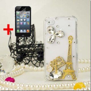 APPLE IPHONE 4 4S 3D GOLD PARIS EIFFEL TOWER DIAMOND GEM BLING COVER CASE + FREE SCREEN PROTECTOR from [ACCESSORY ARENA] Cell Phones & Accessories