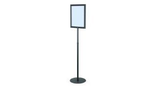 Adjustable Aluminum Pedestal Sign Stand Holder 8.5" X 11" Round Steel Base: Black, Vertical (Includes Clear Protective Lenses) : Business And Store Sign Holders : Office Products