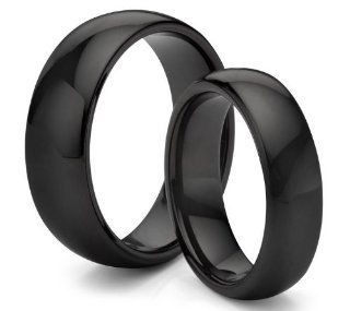 His & Her's 8MM/6MM Tungsten Carbide Classic Polished Black Wedding Band Ring Set (Available Sizes 4 14 Including Half Sizes): Jewelry