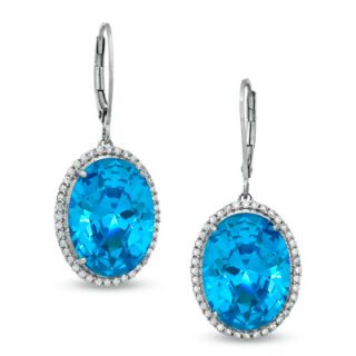 Oval London Blue and White Topaz Drop Earrings in Sterling Silver