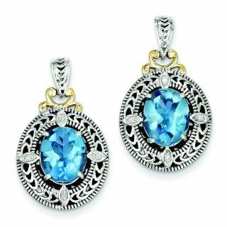 Sterling Silver with 14k Gold Diamond & Blue Topaz Earrings   Antique Boutique   Vintage Style   Jewelry Goldenmine Jewelry
