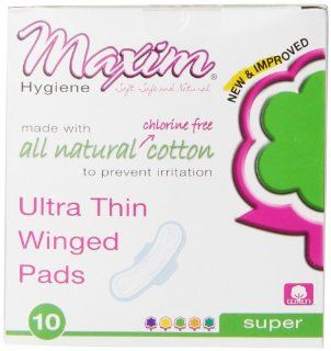 Maxim Ultra Thin, Winged, Chlorine Free, Hypoallergenic Pads, Overnight, Unscented, 10 Count Boxes (Pack of 3): Health & Personal Care