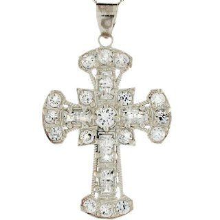 Sterling Silver White CZ 3cm Glorious Orthodox Designer Cross Pendant Jewelry