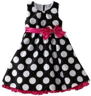 Nannette Girls 2 6X Dot Print Shangtung Dress With Sash And Diamonte Bow, Black, 3T: Clothing