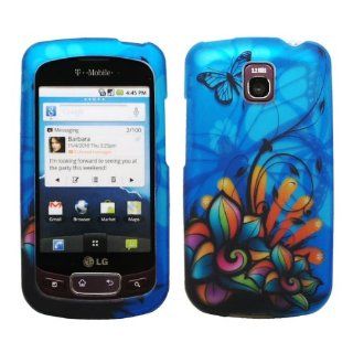 Blue Butterfly Green Orange Pink Daisy Flower Black Vine Design Rubberized Snap on Hard Shell Cover Protector Faceplate Cell Phone Case for T Mobile LG Optimus T P509 / LG Thrive / AT&T LG Phoenix P505 + Clear LCD Screen Guard Film Cell Phones & A