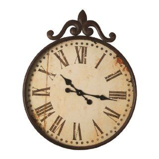 Wilco Imports Distressed Metal Wall Clock with Roman Numerals 24.75 inch x 2.5 inch x 30 inch  