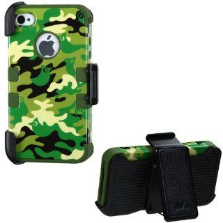 Hard Plastic Snap on Cover Fits Apple iPhone 4 4S Green Woodland Camo/Army Green TUFF Hybrid With Black Holster AT&T, Verizon (does NOT fit Apple iPhone or iPhone 3G/3GS or iPhone 5): Cell Phones & Accessories