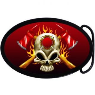 Firefighter Fireman Skull Belt Buckle: Clothing