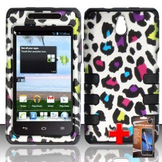 Huawei Ascend Plus H881c (StraightTalk) 2 Piece Silicon Soft Skin Hard Plastic Shell Image Case Cover, Rainbow Cheetah Spot Pattern White Cover + LCD Clear Screen Saver Protector: Cell Phones & Accessories
