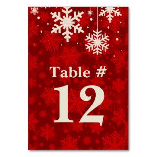 Red and Ivory Snowflakes Wedding Table Number Table Card