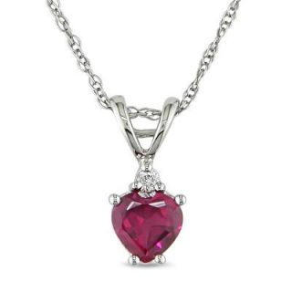Heart Shaped Lab Created Ruby Pendant in 10K White Gold with Diamond